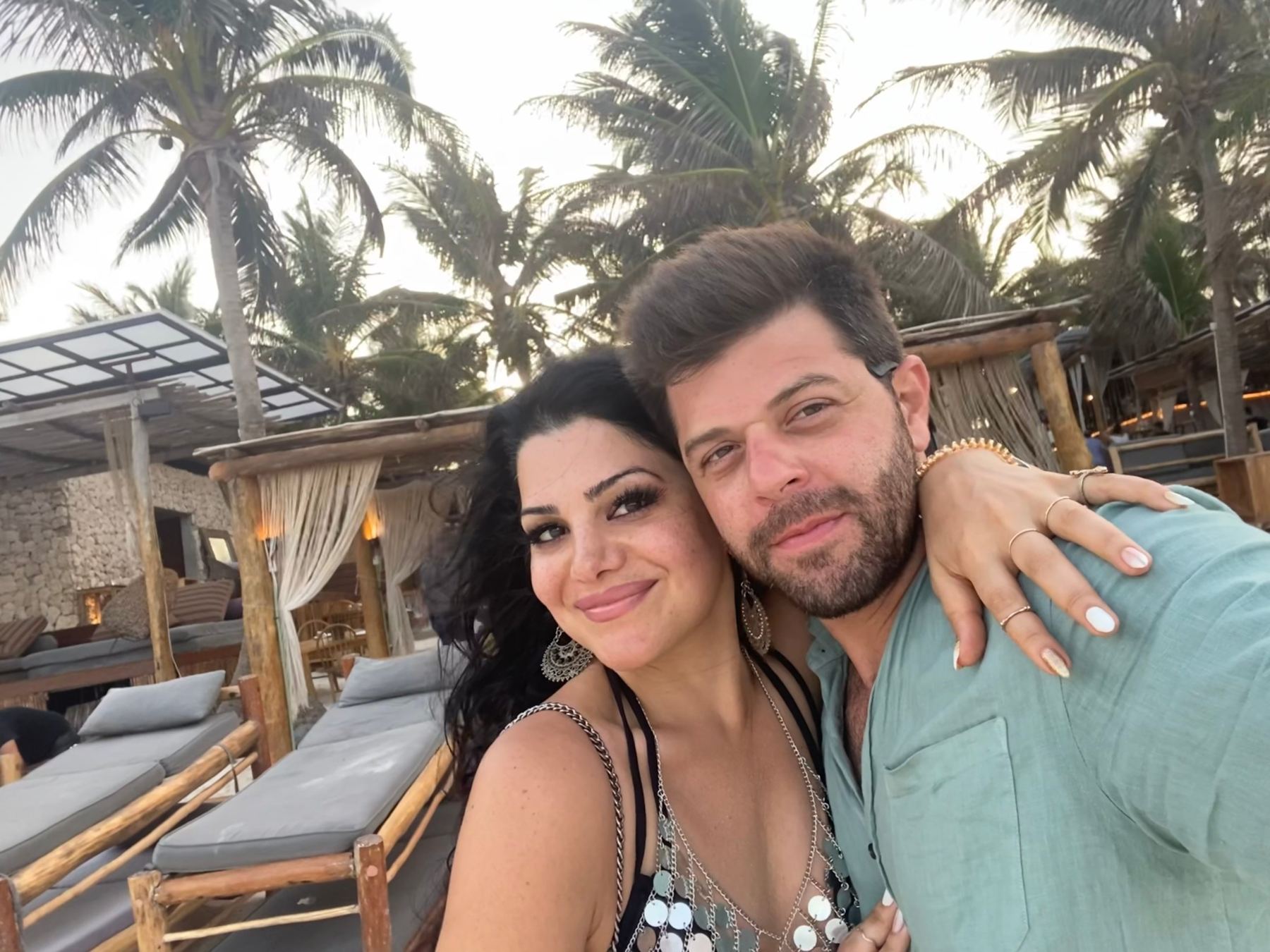 Cam and Sari at the beach club in Tulum